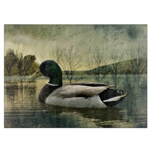 Vintage Mallard Duck Weathered Postcard Schneidebrett (Vorderseite)