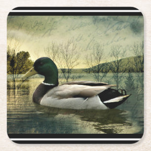 Vintage Mallard Duck Weathered Postcard Square Pap Rechteckiger Pappuntersetzer