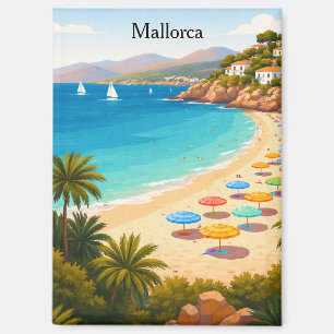 Vintage-Mallorca-Spanien-Reise-Strand-Illustration Magnet