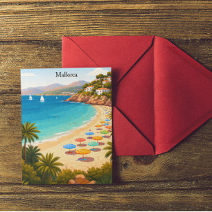 Vintage-Mallorca-Spanien-Reise-Strand-Illustration Postkarte