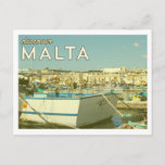 Vintage Malta Postkarte<br><div class="desc">Foto im Hafen von Grand Harbour auf der Insel Malta.</div>