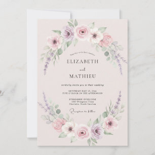 Vintage-Malven-Lilien-Hochzeit Einladung