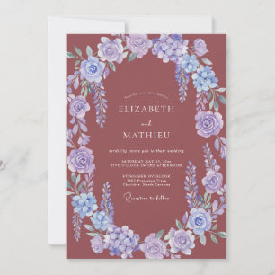 Vintage-Malvenfarbene Periwinkle-Wisteria-Hochzeit Einladung