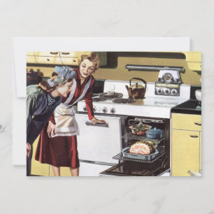 Vintage Mama in der Küche Kochen und Osterbrunnen