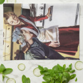 Vintage Mama in der Küche Kochen und Osterbrunnen Geschirrtuch (Gefaltet)
