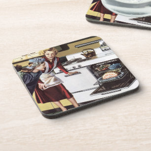 Vintage Mama in der Küche Kochen und Osterbrunnen Getränkeuntersetzer