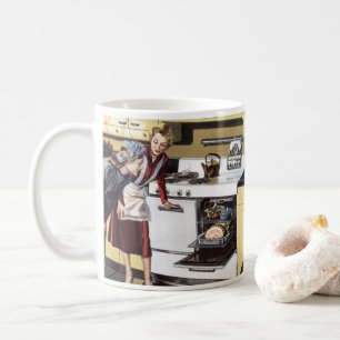 Vintage Mama in der Küche Kochen und Osterbrunnen Kaffeetasse