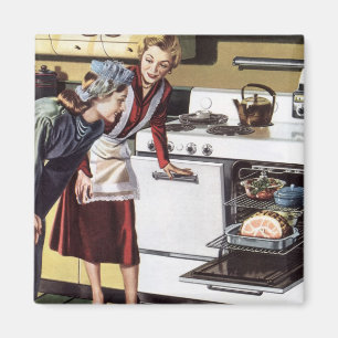 Vintage Mama in der Küche Kochen und Osterbrunnen Magnet