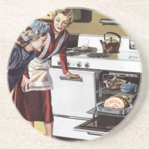 Vintage Mama in der Küche Kochen und Osterbrunnen Untersetzer