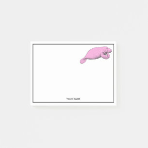 Vintage-Manataee-Zeichnung Rosa Post-it Klebezettel