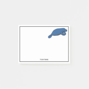 Vintage-Manatee-Zeichnung Blau Post-it Klebezettel