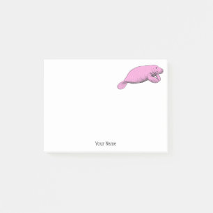 Vintage-Manatee-Zeichnung Rosa Post-it Klebezettel