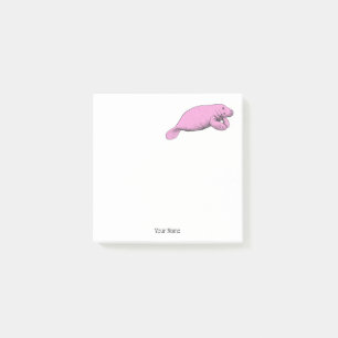Vintage-Manatee-Zeichnung Rosa Post-it Klebezettel