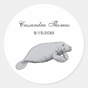 Vintage-Manatee-Zeichnung Runder Aufkleber