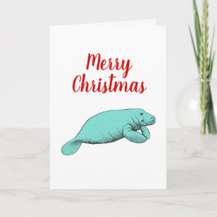 Vintage-Manatee-Zeichnung Weihnachten Xmas Aqua