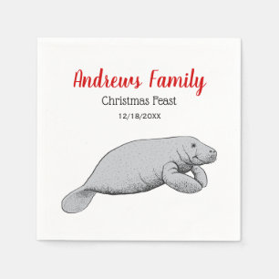 Vintage-Manatee-Zeichnung Weihnachten Xmas Serviette