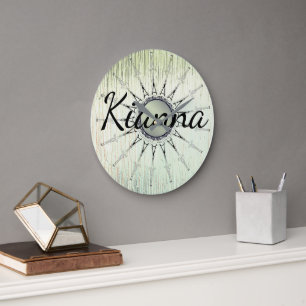 Vintage-Mandala auf mintgrünem Glas personalisiert Große Wanduhr