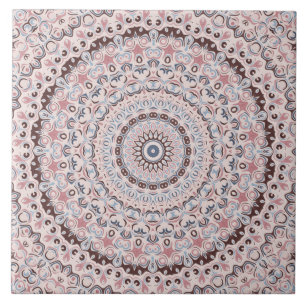 Vintage-Mandala in Rosa, Braun und Blau Fliese