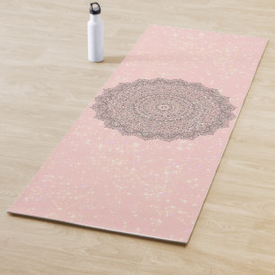 Vintage Mandala Shimmery Stars auf Rosa Yogamatte