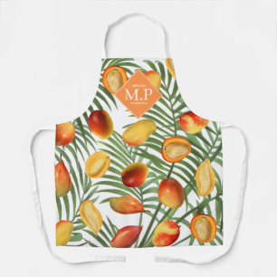 Vintage Mango & Greenery Sommer Frucht Monogramm Schürze
