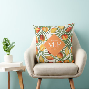 Vintage Mango & Greenery Sommer Monogramm Kissen