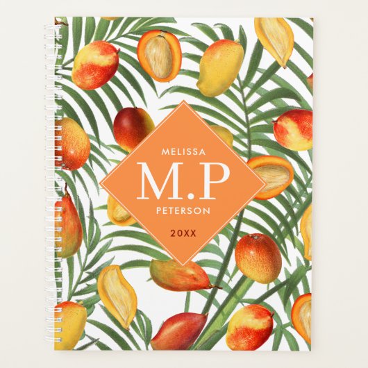 Vintage Mango & Grünzeug Sommerfrucht Monogramm Planer (Vorderseite)