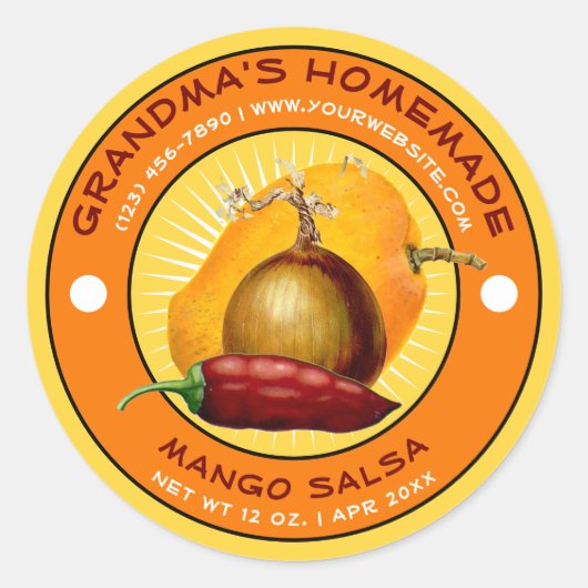 Vintage Mango Salsa-Label-Vorlage Runder Aufkleber (Vorderseite)