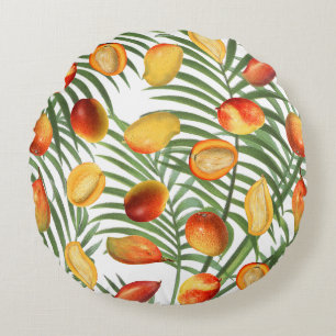 Vintage Mango- und Grünpflanzen-Sommer-Muster Rundes Kissen