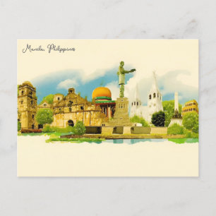 Vintage Manila Philippinen Reise Wasserfarbe Retro Postkarte