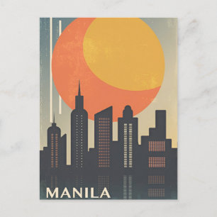 Vintage Manila Philippinen Reise Wasserfarbe Retro Postkarte