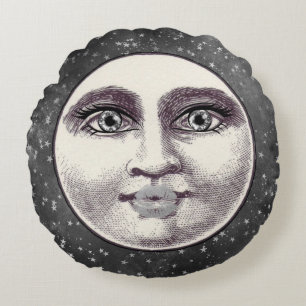 Vintage-Mann-Frau auf dem Mond skurril einzigartig Rundes Kissen