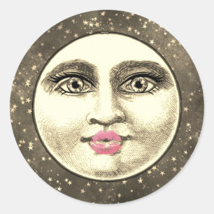 Vintage Mann Frau im Mond skurril einzigartig Sepi Runder Aufkleber