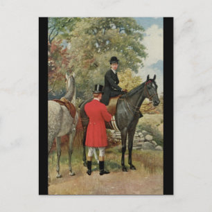 Vintage Mann Frau Pferde Reitsport Postkarte