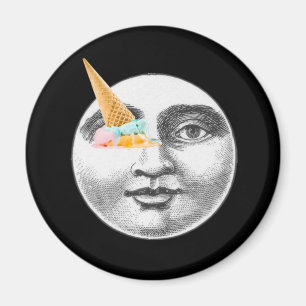 Vintage Mann im Mond mit Eiscremekegel im Auge Magnet