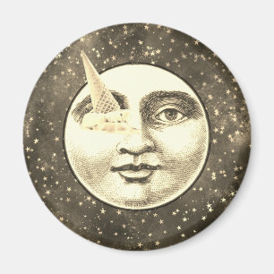 Vintage Mann im Mond mit Eiscremekegel im Auge Magnet