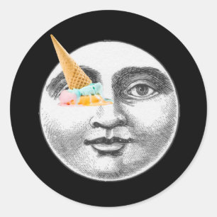 Vintage-Mann im Mond mit Eiscremekegel im Auge Runder Aufkleber
