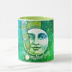 Vintage-Mann im Mond, skurrile Wintermütze, blau-g Tasse