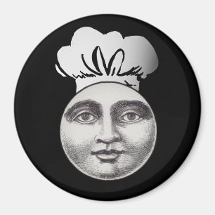 Vintage Mann im Mond Vollgesicht Kochmütze schwarz Magnet