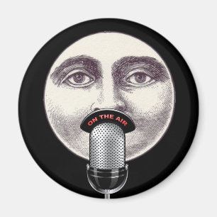 Vintage Mann im Mond Vollgesicht Mikrofon schwarz Magnet