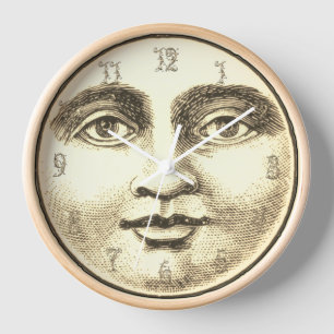 Vintage Mann im Mond Vollmond-Gesicht braun Sepia Uhr