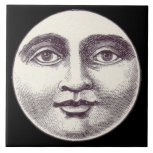Vintage Mann im Mond Vollmond Gesicht Fliese
