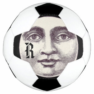 Vintage Mann im Mond Vollmond Gesicht schwarz weiß Fußball