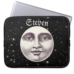 Vintage Mann im Mond Vollmond Gesicht schwarz weiß Laptopschutzhülle