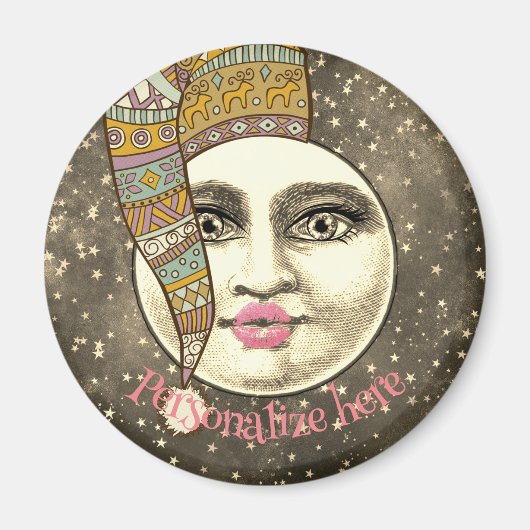 Vintage Mann im Mond whimsissige Winterhut Magnet (Vorne)