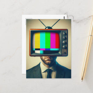 Vintage Mann mit einem Fernseher auf dem Kopf Postkarte