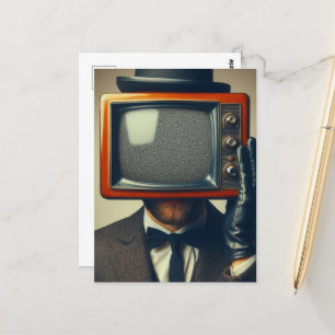 Vintage Mann mit einem Fernseher auf dem Kopf Postkarte