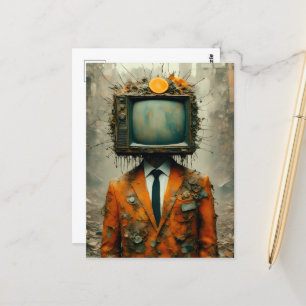 Vintage-Mann mit einem Fernseher auf dem Kopf Zerf Postkarte