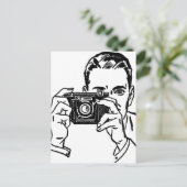 Vintage Mann mit Kamera Postkarte (Stehend Vorderseite)