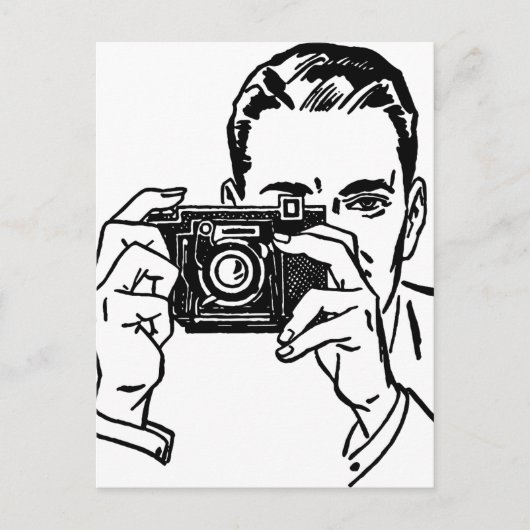 Vintage Mann mit Kamera Postkarte (Vorderseite)