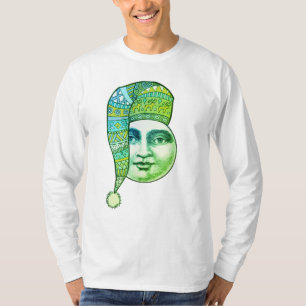 Vintage-Mann Mond Vollmond Gesicht blau grün Winte T-Shirt